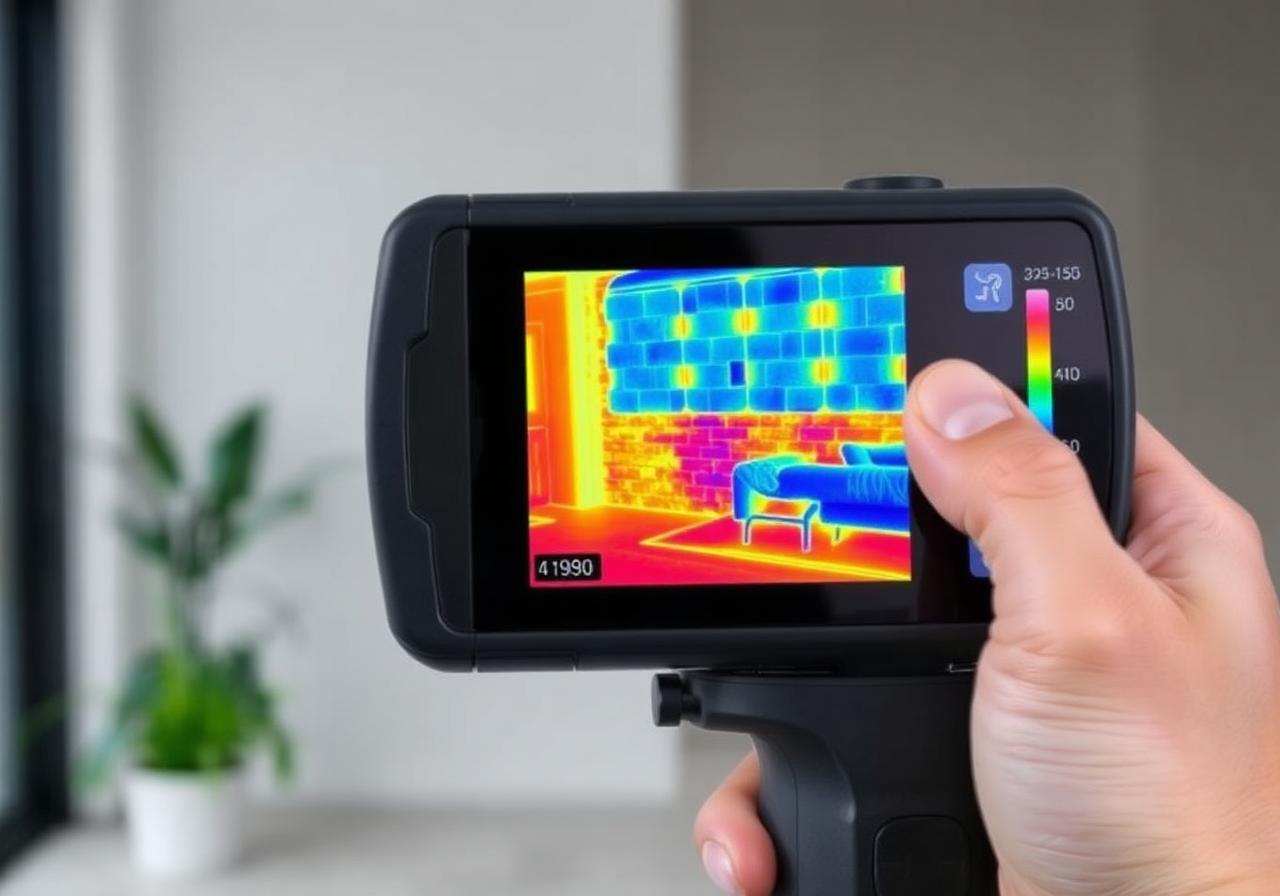 Thermal imaging camera revealing moisture pattern behind a wall